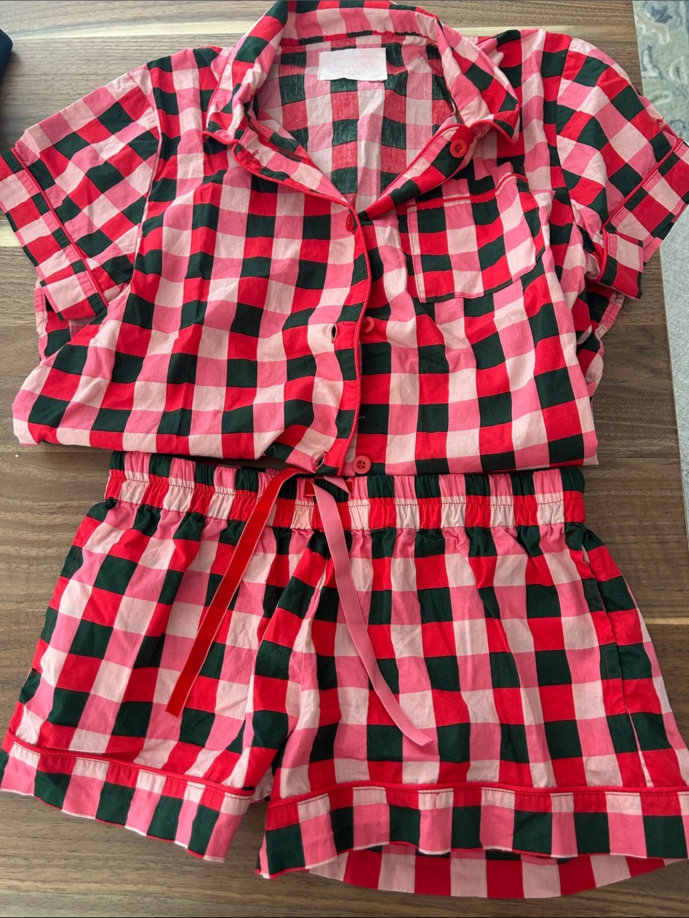 Ban.do Pink and Red Buffalo Check Short Pajama Set